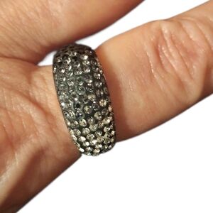 925 Silver Pave Crystal Dome Ring Ladies 7 BLACK & CLEAR STONES Colorblock